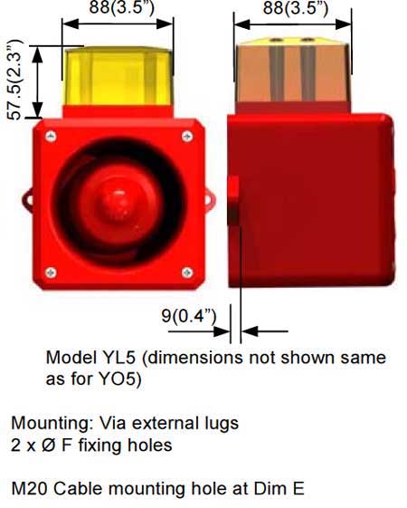 Clifford & Snell - YL5 Sounder - Hazardous Area (ATEX) Zone 1 & Zone 2 - Dimensions Illustration